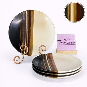 Better Homes And Gardens ROCKPORT Brown Tan Stripe Stoneware Dinner Plate Set 4